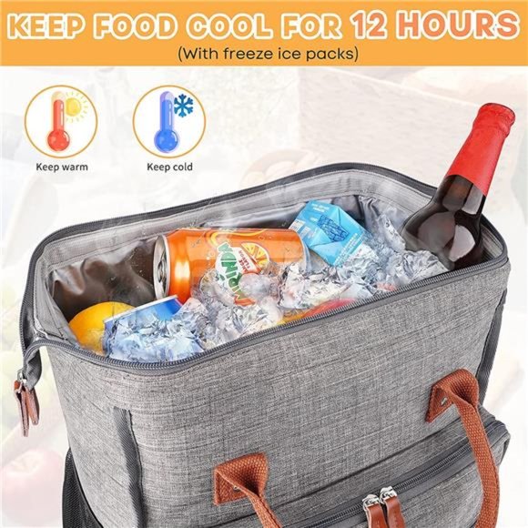 Cooler Backpack 30 Cans Insulated Leakproof Cooler Bag, Waterproof (Grey) - Picture 5 of 7